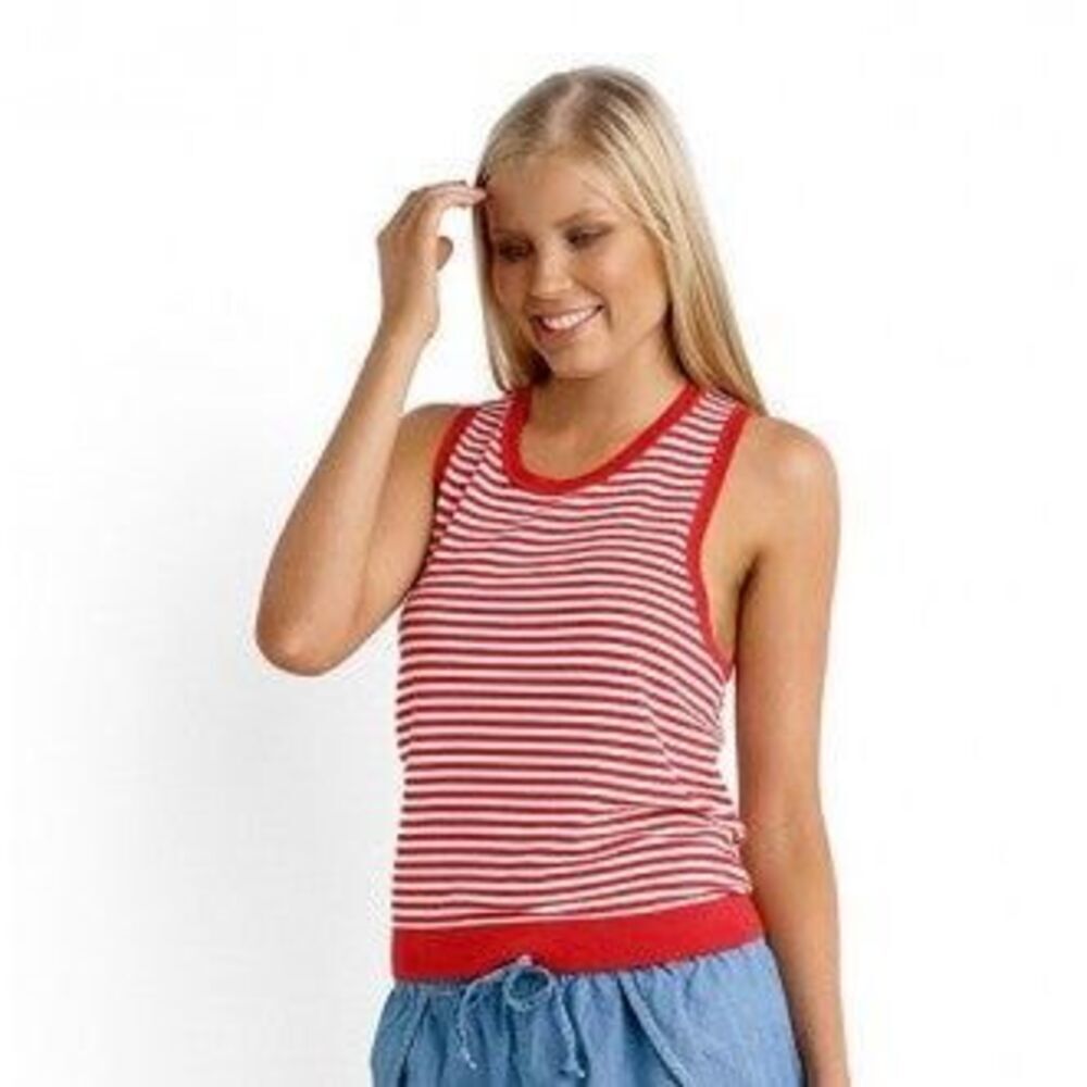 NEW Seafolly Riviera Coast Street Vibe Size L Tank Top Striped White Red